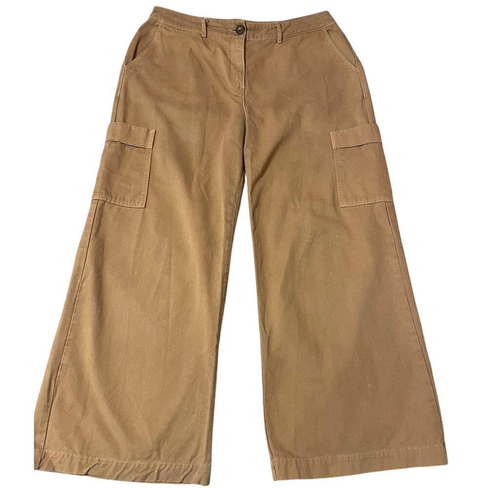 Amadi Anthropologie Wide Leg Cargo 100% Cotton Khaki Painter Pants Size XL